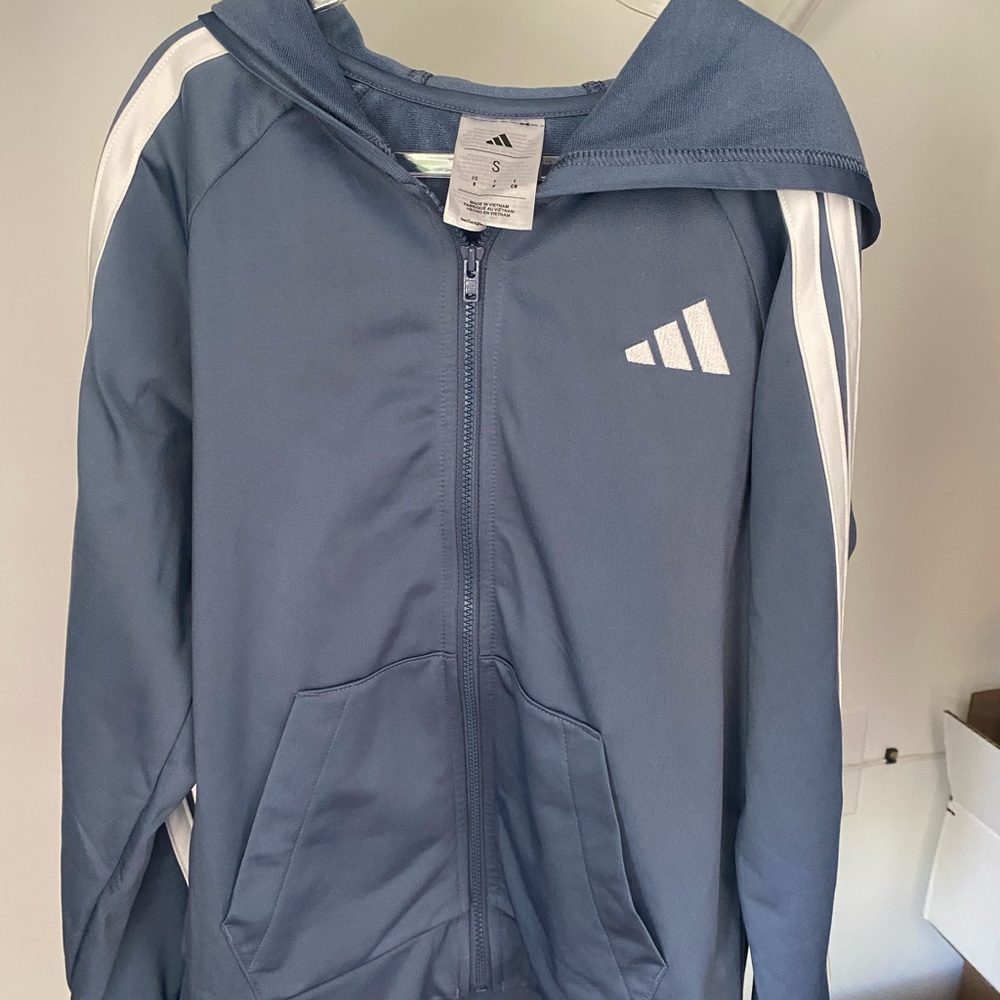 Adidas Kids Blue and White Hoodie